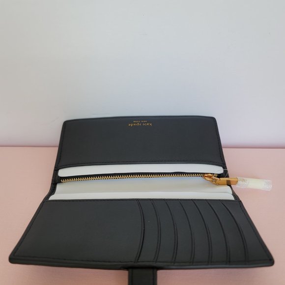 KATE SPADE Hudson Posh Plaid Embossed Pebbled Leather Bifold Wallet-Black MultI⭐ - Picture 15 of 16